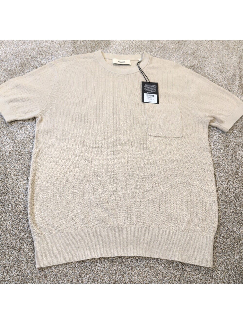 Buck Mason Cement Yuma Hemp Rib Knit Pocket Tee - Small - Cream
